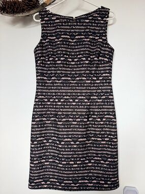 Tahari Arthur S Levine Black and Cream Striped Lace  Midi Dress Sz 6
